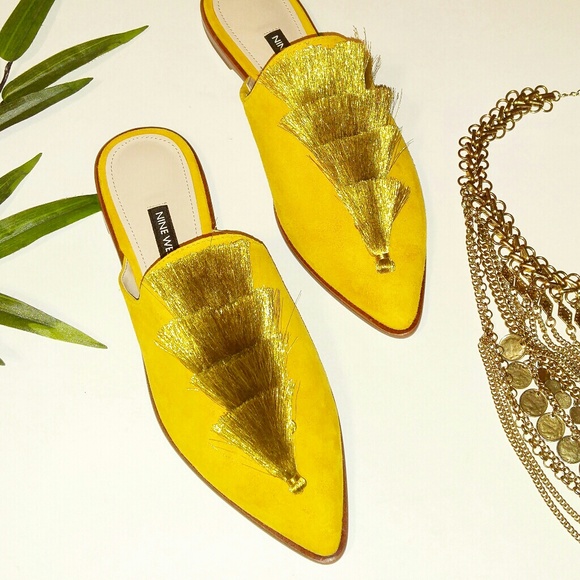 Nine West Shoes - 💎NWOB Nine West Mustard Suede Tassel Mules